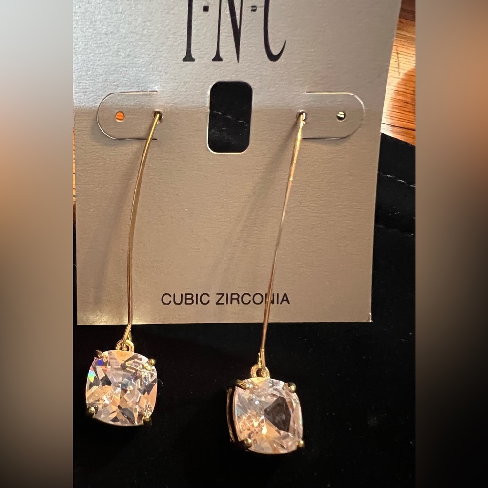 I.N.C. Gold with Zirconia Drop Earrings - Picture 3 of 4